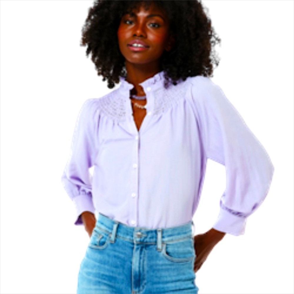 Pomander Place Emory Blouse Top Large Lavender Smocked Feminine